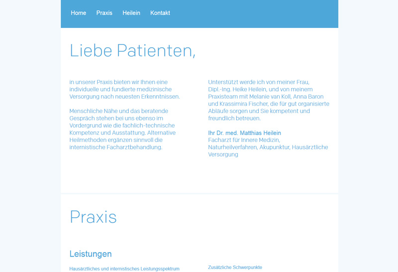 Website der Praxis Dr. med Matthias Heilein in Düsseldorf