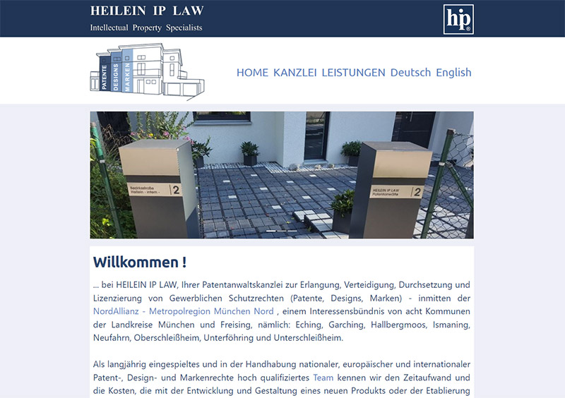 Website HEILEIN IP LAW in Unterschleißheim